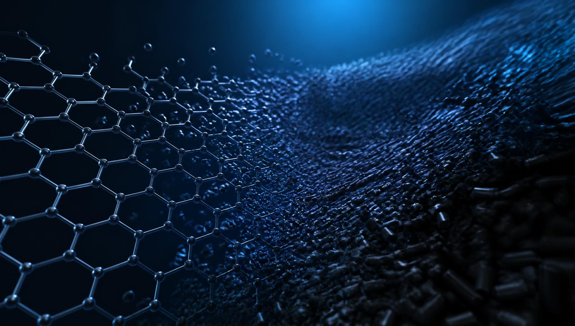 Rede hexagonal de grafeno se transformando em polímero industrial