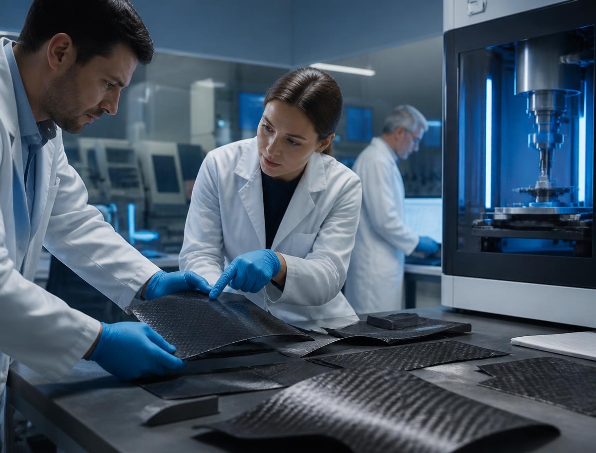 Laboratório de materiais avançados analisando compósitos poliméricos